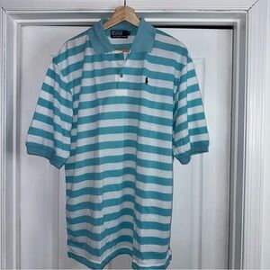NWT Polo Ralph Lauren Polo Shirt Teal White Striped Pique Cotton XL Classic Fit